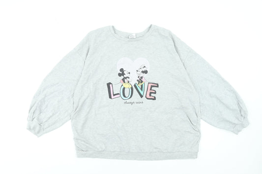 Disney Women Grey Mickey & Minnie Love Pullover Sweatshirt Size 18