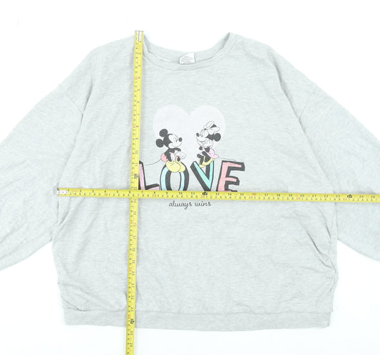 Disney Women Grey Mickey & Minnie Love Pullover Sweatshirt Size 18