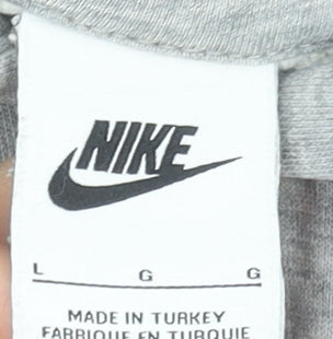 Nike Men's Grey Pullover Hoodie L Fleece Logo Sweatshirt