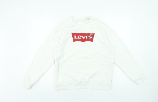 Levi's Women's White Logo Crew Neck Pullover Sweatshirt M
