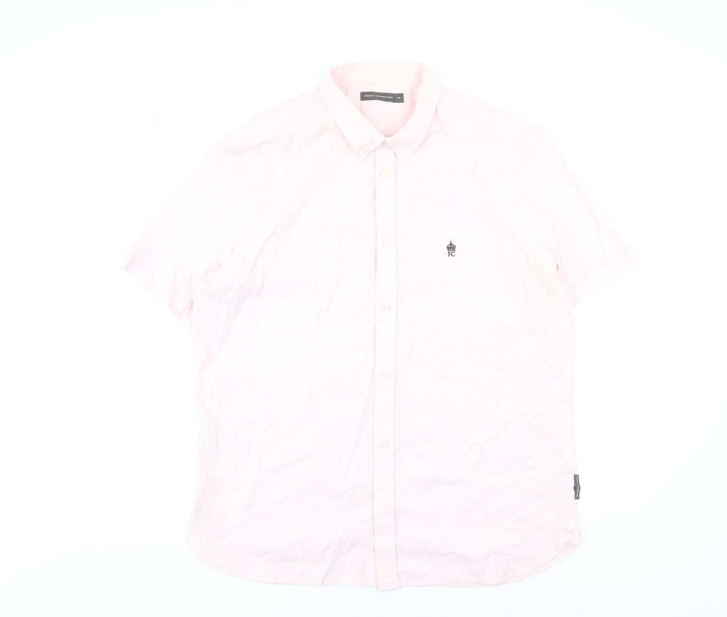 French Connection Men's Pink XL Button-Down Short Sleeve Cotton Shirt