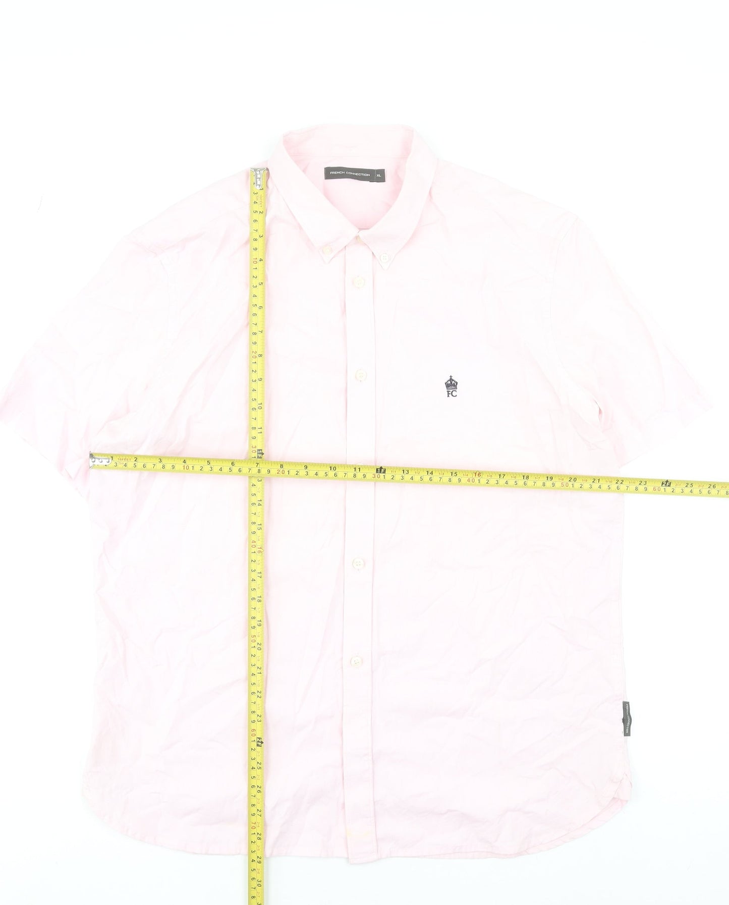 French Connection Men's Pink XL Button-Down Short Sleeve Cotton Shirt