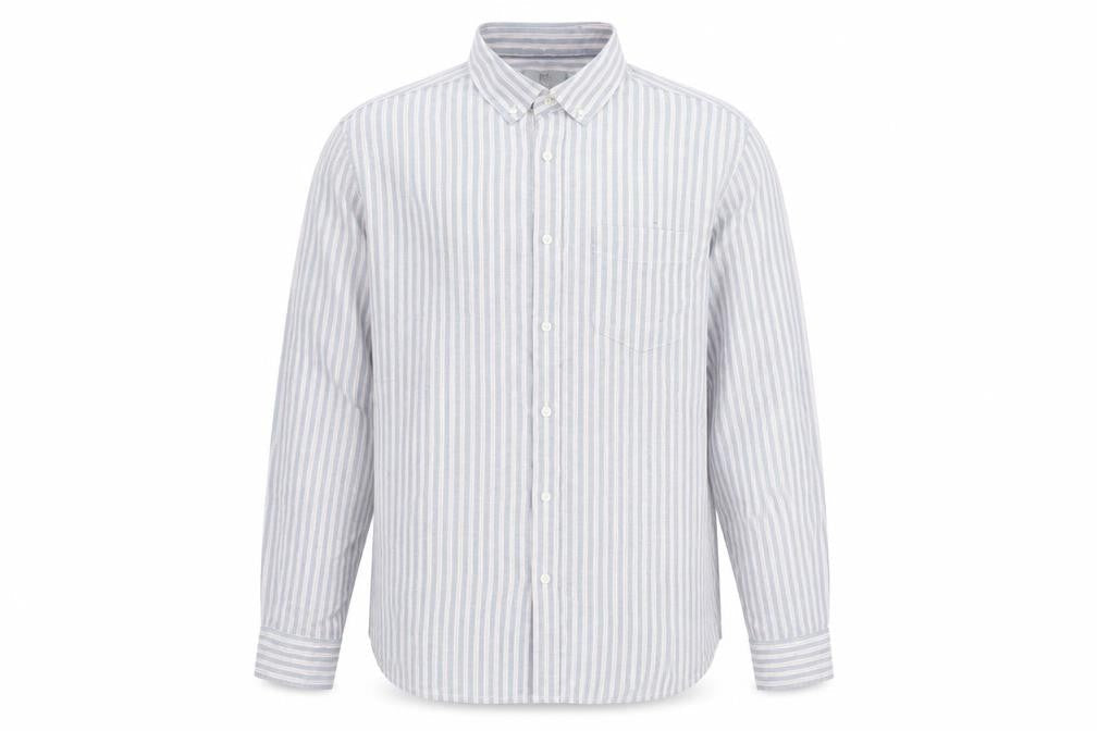 Marks and Spencer Men's Blue Striped Cotton Long Sleeve Dress Shirt Medium