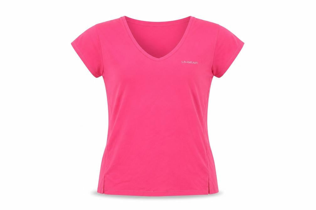 LA Gear Womens Pink Short Sleeve V-Neck Basic T-Shirt Size 14