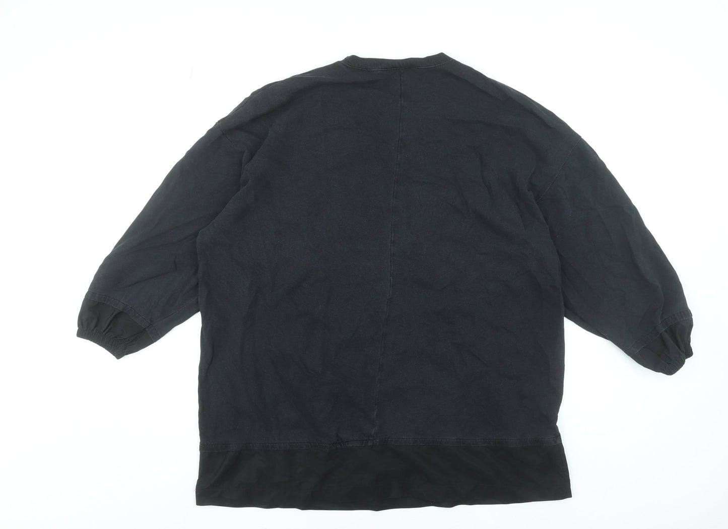 Zara Women Black Basic Cotton Blend 3/4 Sleeve Blouse Size 8