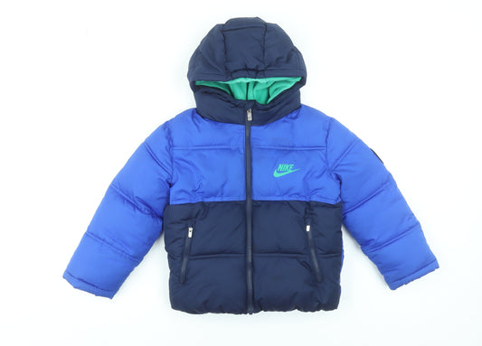 Nike Boys Blue Puffer Jacket Hooded 5-6 Years Winter Coat