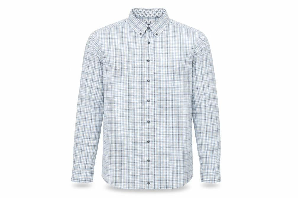 Scotland Blue Men's Blue Check Long Sleeve Cotton Dress Shirt Size 16.5