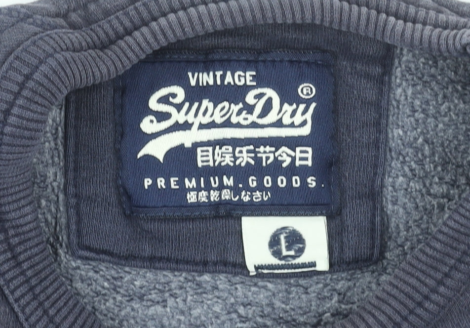 Superdry Men's Blue Pullover Sweatshirt L Crew Neck Vintage Logo