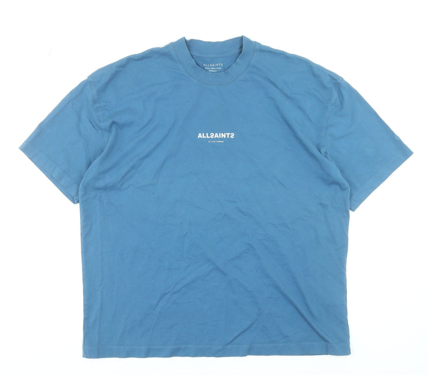 AllSaints Men's Blue Oversized Cotton Crew Neck T-Shirt Medium