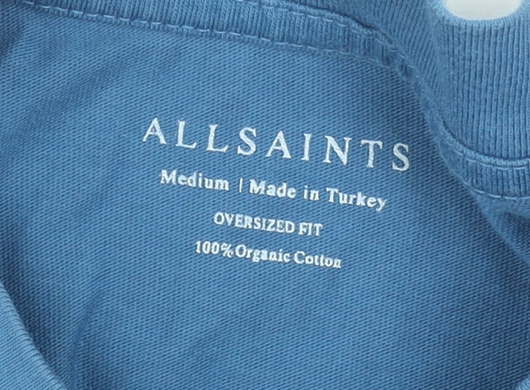 AllSaints Men's Blue Oversized Cotton Crew Neck T-Shirt Medium