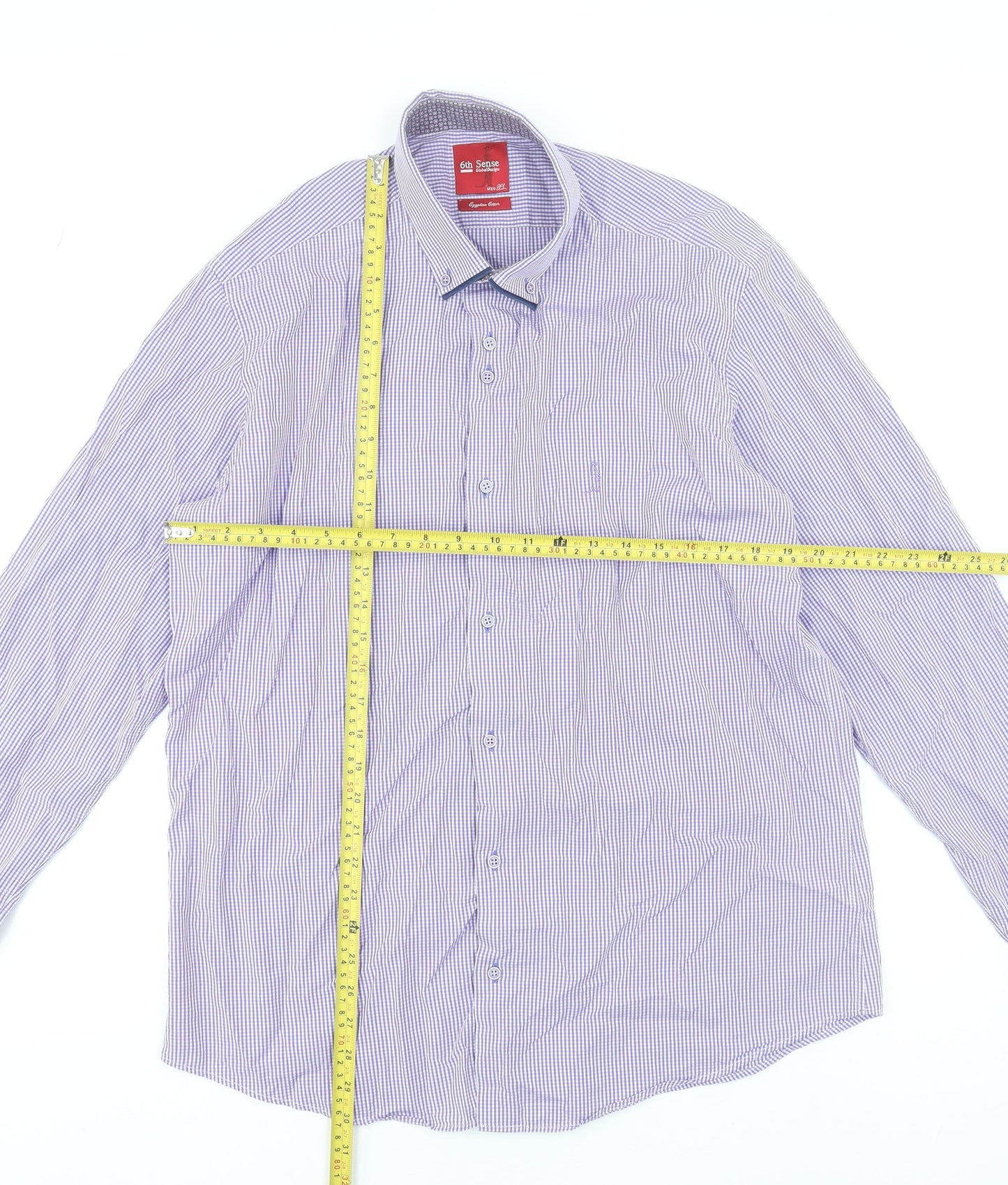 6th Sense Men's Purple Check Long Sleeve Egyptian Cotton Dress Shirt XL
