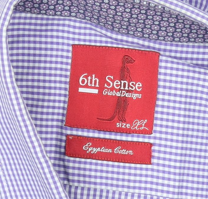 6th Sense Men's Purple Check Long Sleeve Egyptian Cotton Dress Shirt XL