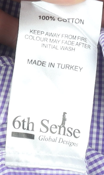 6th Sense Men's Purple Check Long Sleeve Egyptian Cotton Dress Shirt XL
