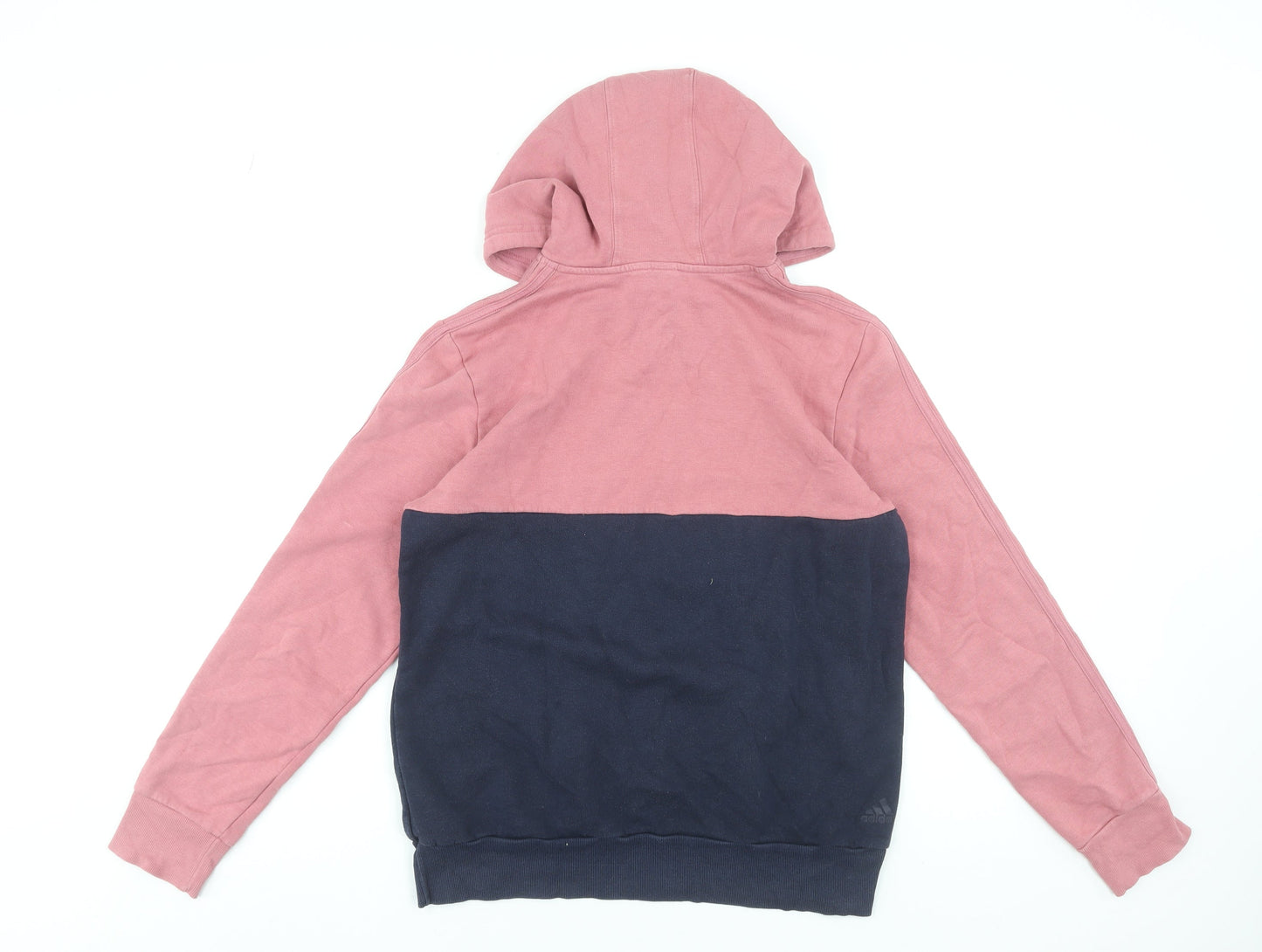 Adidas Womens Pink & Navy Pullover Hoodie UK 12-14 Hooded Logo Cotton Blend