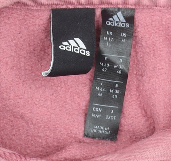 Adidas Womens Pink & Navy Pullover Hoodie UK 12-14 Hooded Logo Cotton Blend