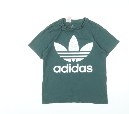 Adidas Girls Green Logo Short Sleeve Crew Neck Cotton T-Shirt 13-14 Years