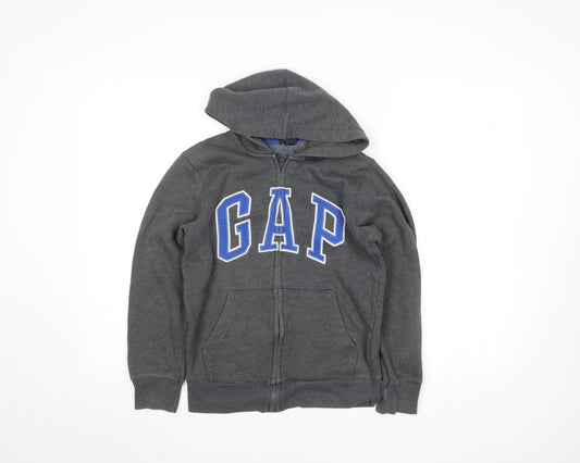 Gap Kids Boys Grey Full Zip Fleece Hoodie 12 Years Logo Hooded Sweatshirt