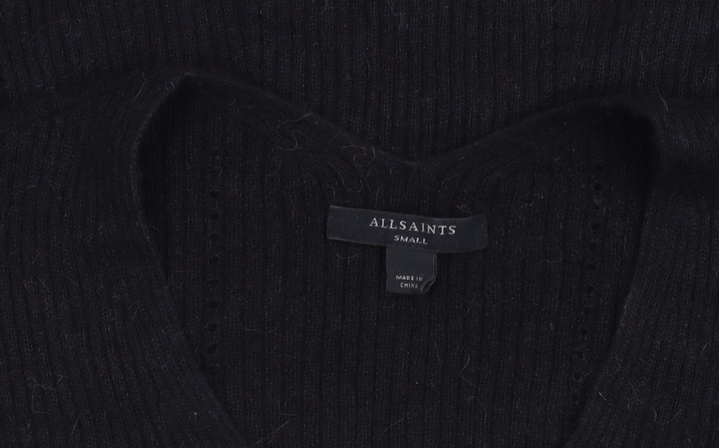 AllSaints Women's Black Wool Blend V-Neck Jumper Size S