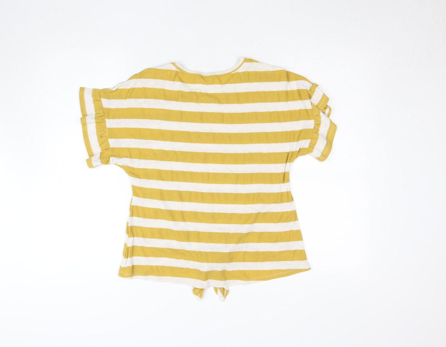 Melloday Women’s Yellow Striped Tie-Front Short Sleeve Cotton T-Shirt Size S