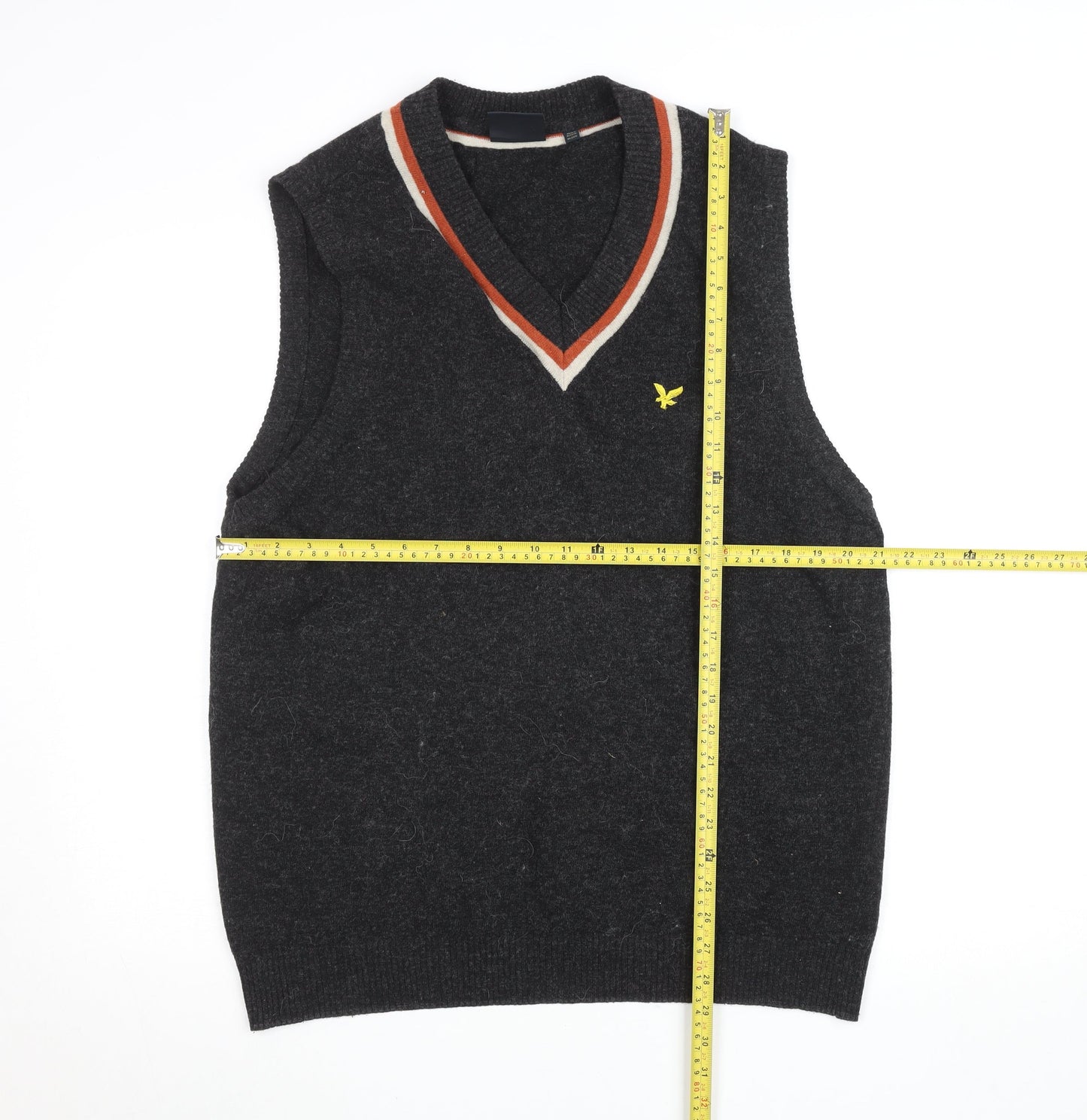 Lyle & Scott Men's Grey Wool V-Neck Sleeveless Vest Jumper Size L