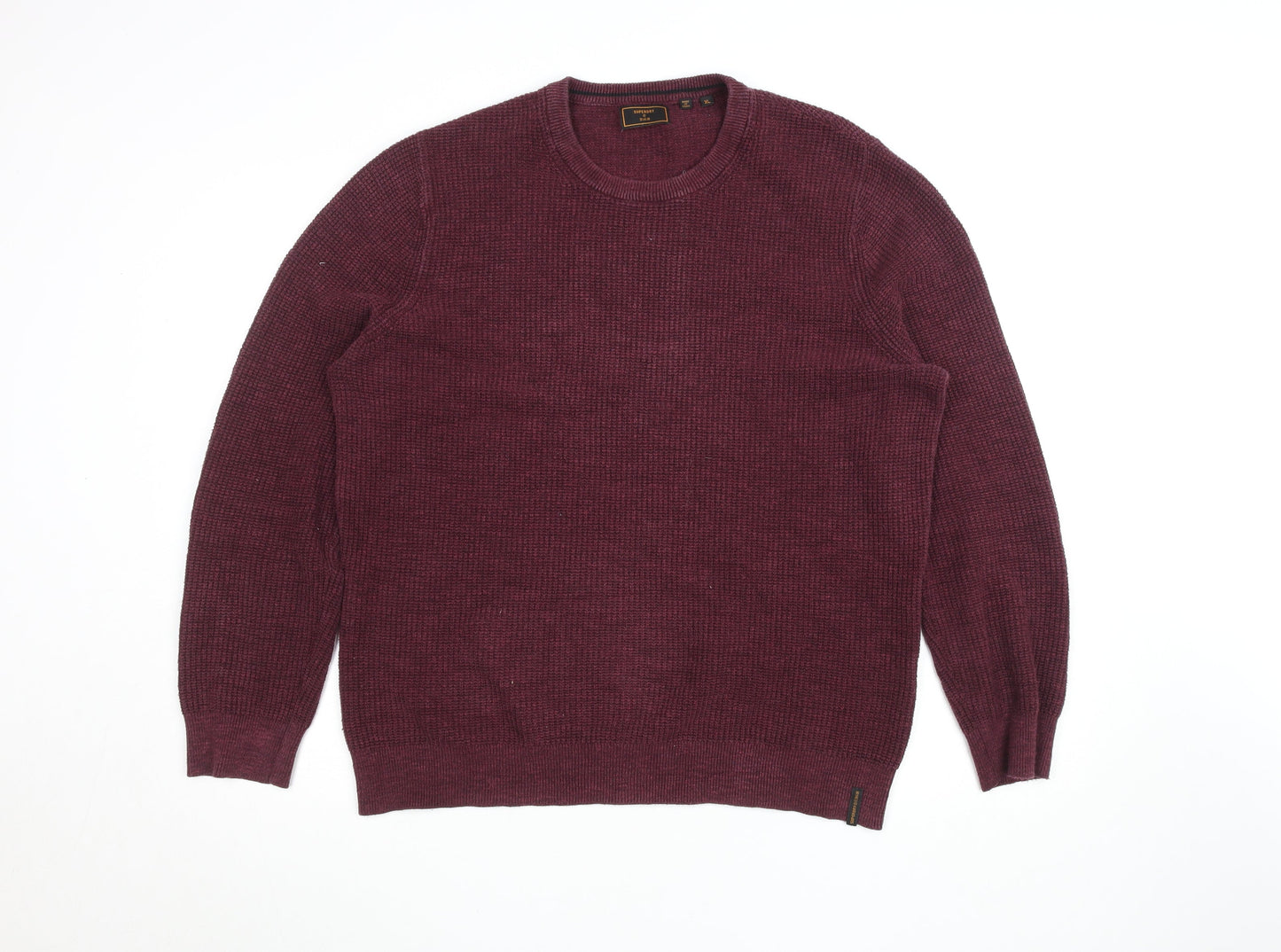 Superdry Mens Red Waffle-Knit Cotton Pullover Jumper Size M