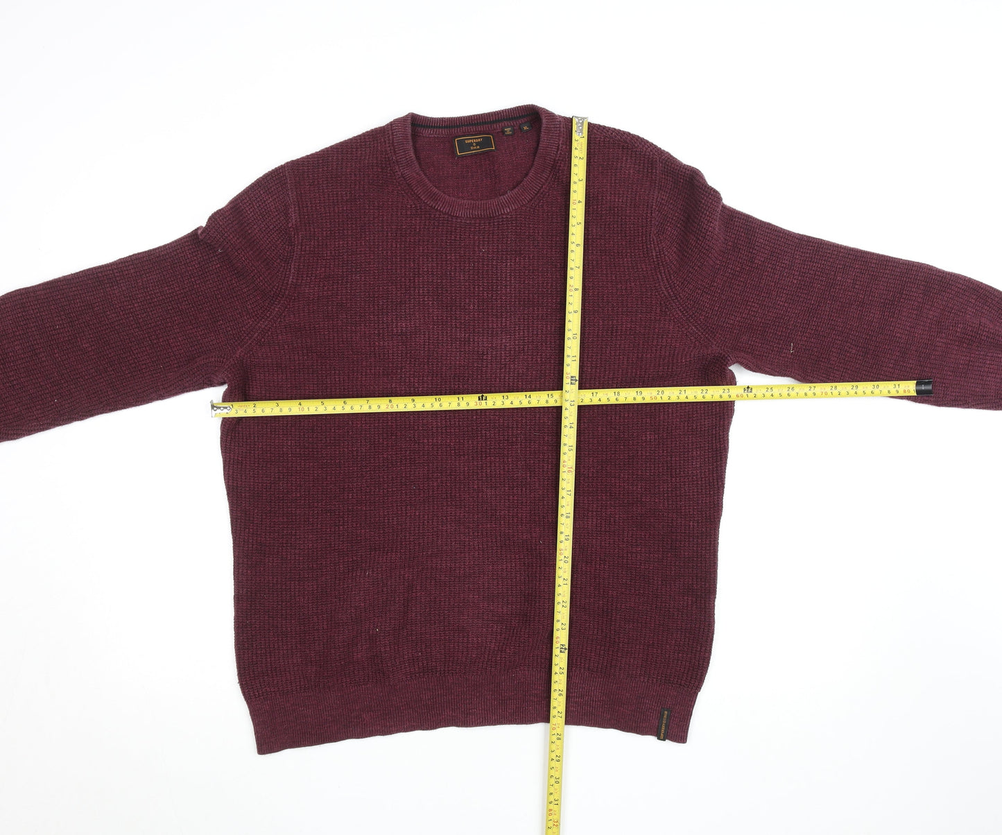 Superdry Mens Red Waffle-Knit Cotton Pullover Jumper Size M