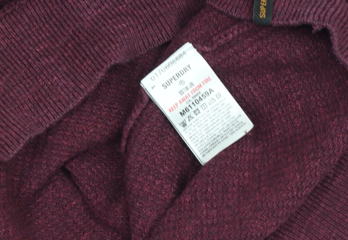 Superdry Mens Red Waffle-Knit Cotton Pullover Jumper Size M