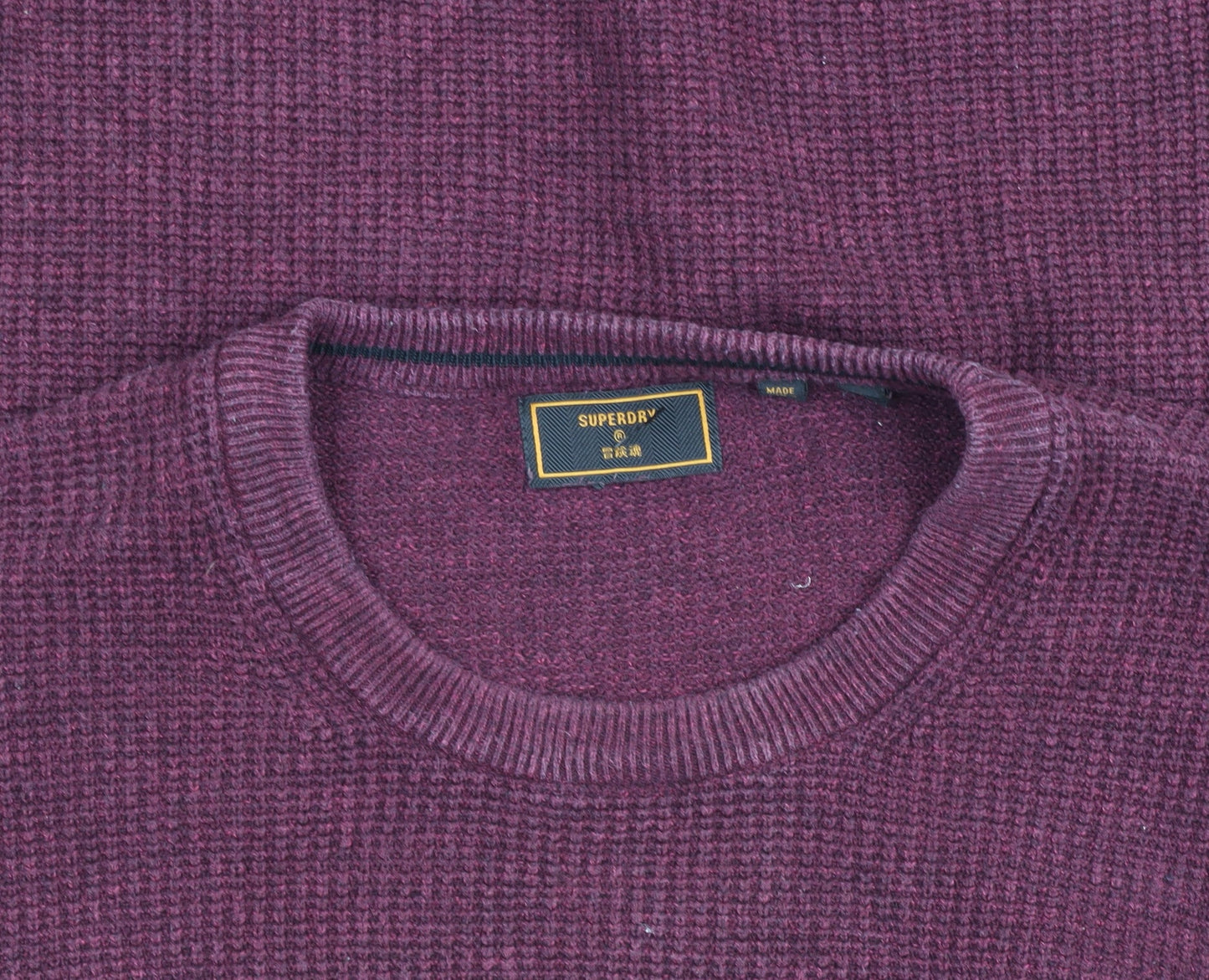 Superdry Mens Red Waffle-Knit Cotton Pullover Jumper Size M