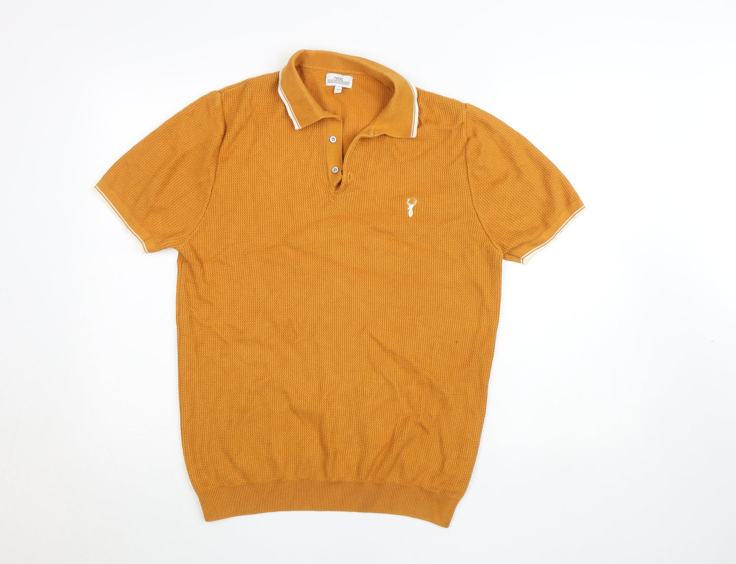 Next Men's Brown Knit Cotton Short Sleeve Henley Jumper M