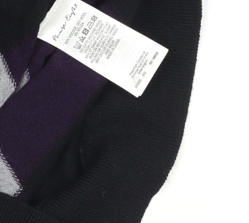 Phase Eight Womens Purple Argyle Knit Short Sleeve Relaxed Jumper XS