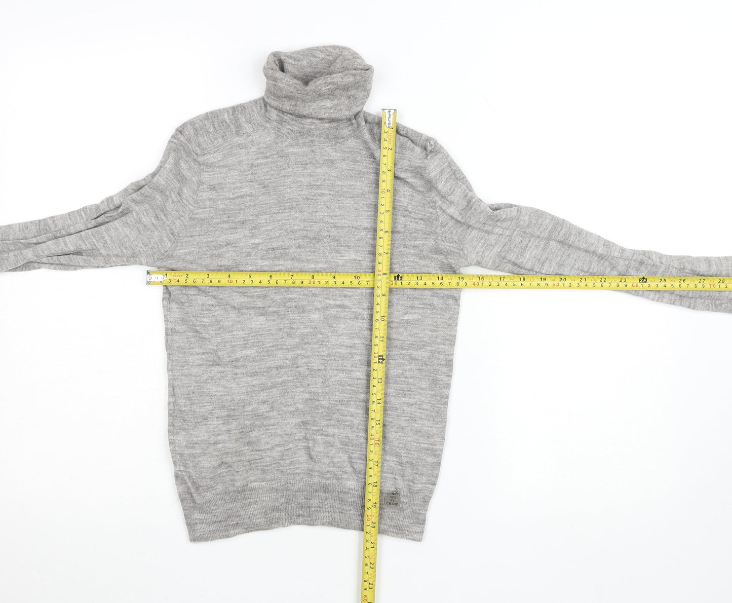 See by Chloé Women's Grey Roll Neck Long Sleeve Knit Jumper Size S