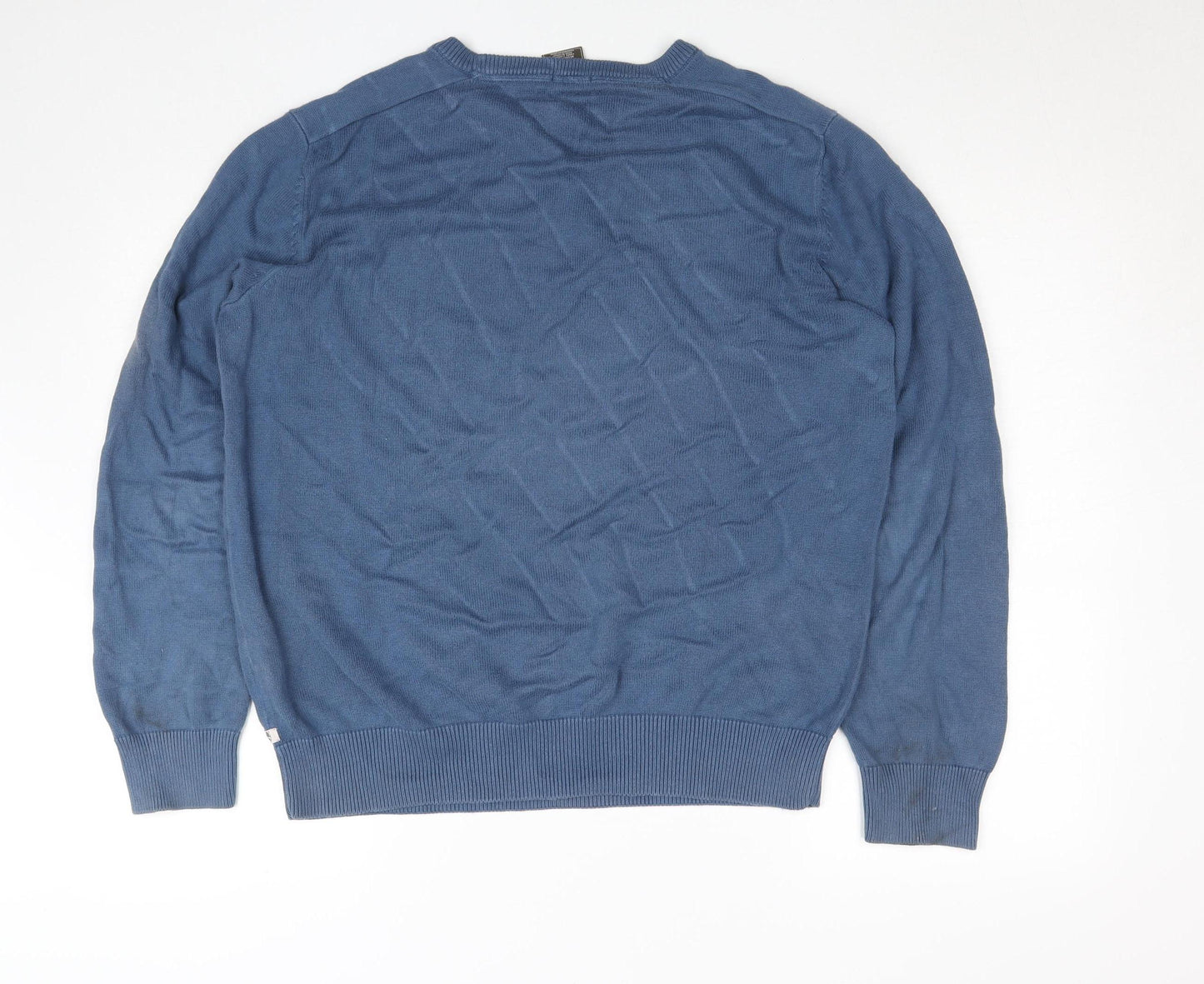 Timberland Men Blue Cotton Crew Neck Pullover Jumper L Regular Fit