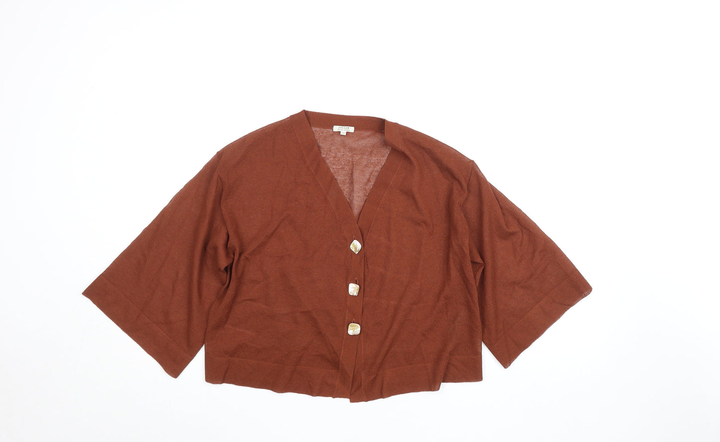 Jigsaw Women Brown XS Kimono Style 3/4 Sleeve Button-Up Cardigan