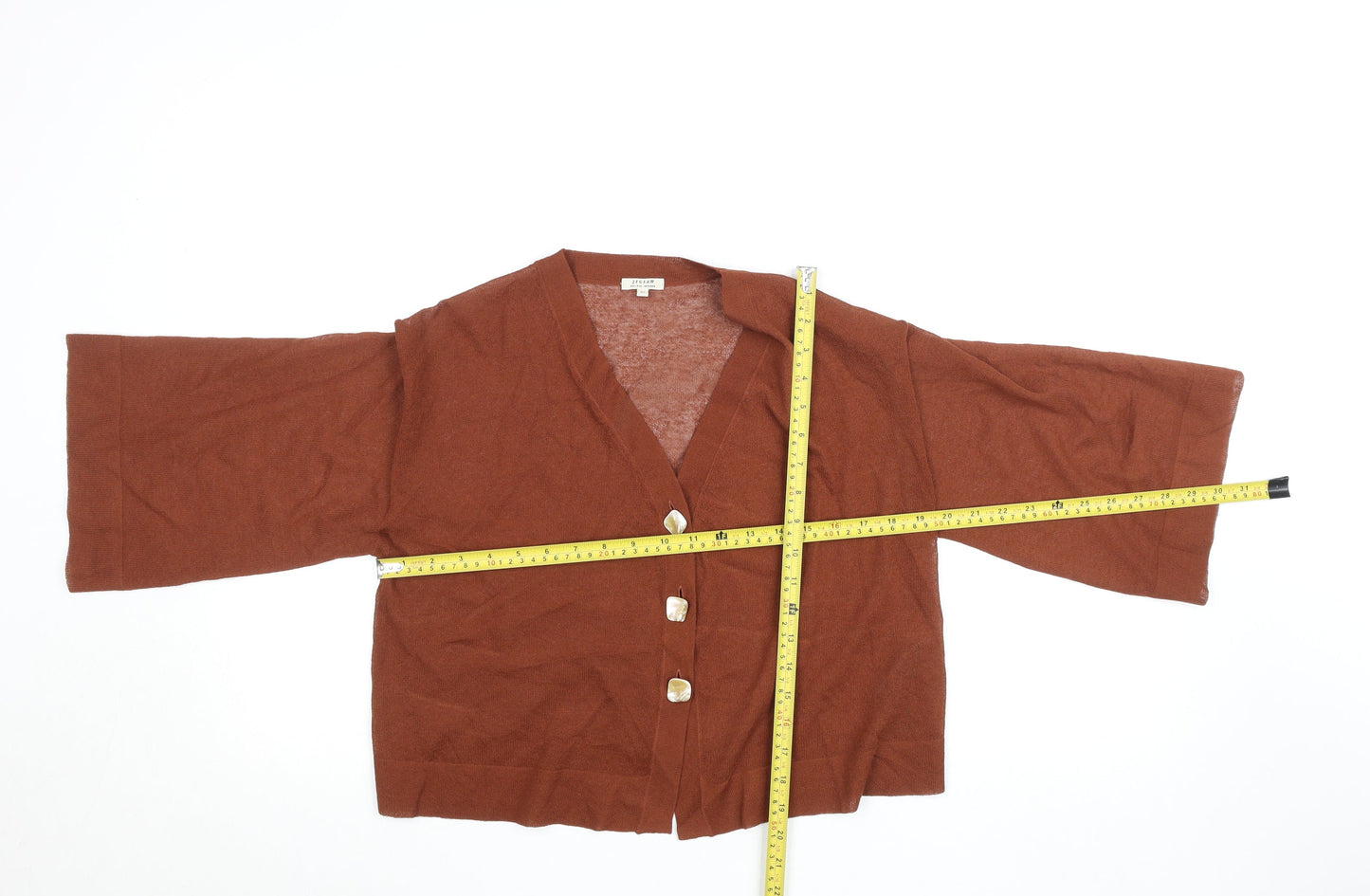 Jigsaw Women Brown XS Kimono Style 3/4 Sleeve Button-Up Cardigan