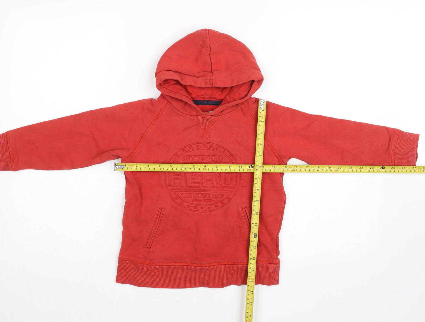 Okaïdi Boys Red Pullover Hoodie 8Y 128cm Cotton Blend Hero Design