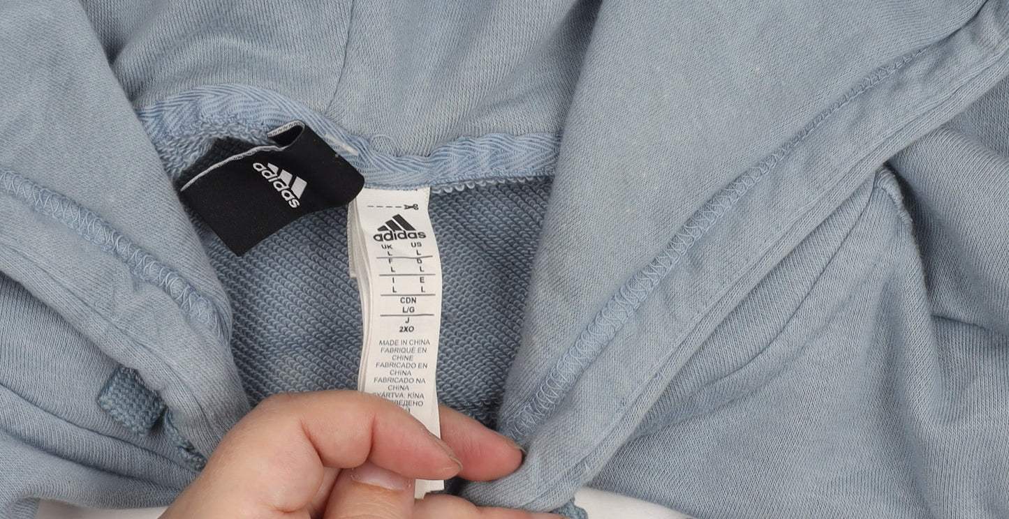 Adidas Mens Blue Full Zip Hoodie Size L Regular Fit Sportswear