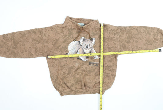 Aussie Themes Girls Brown Koala Print Pullover Hoodie Size 14
