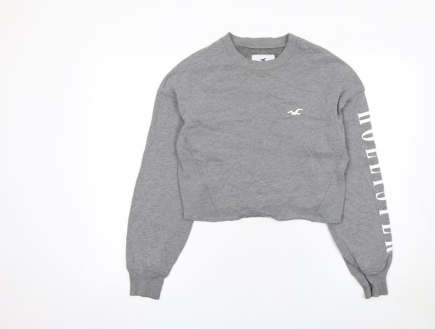 Hollister Women’s Grey Cropped Pullover Sweatshirt XS Cotton Blend