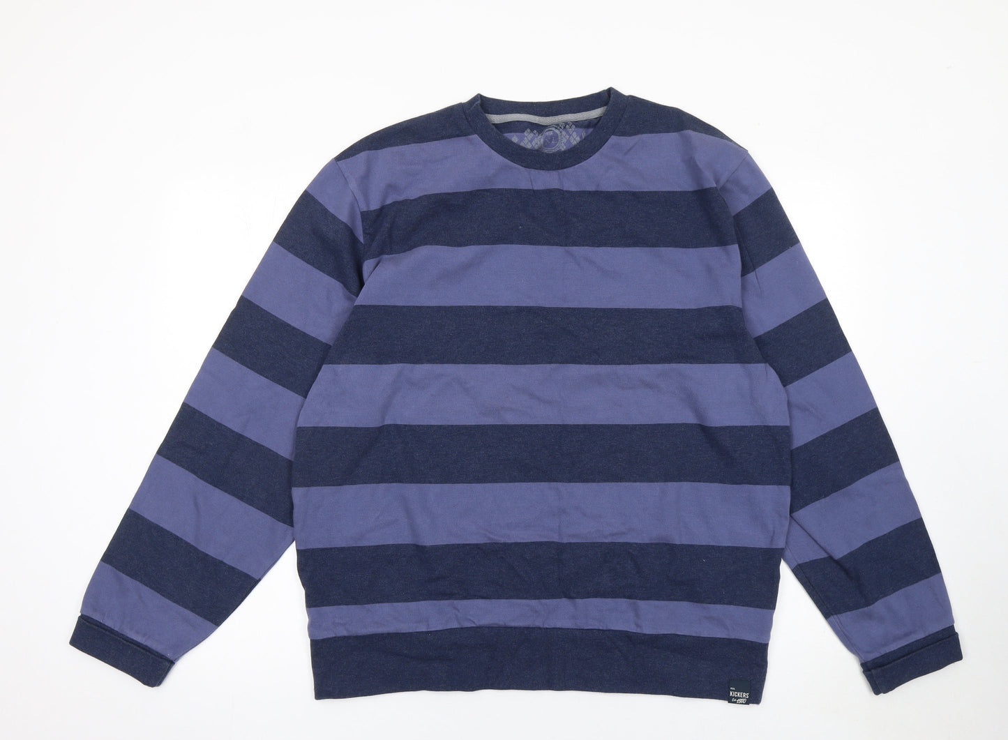 Kickers Men's Blue Striped Long Sleeve Cotton T-Shirt XL
