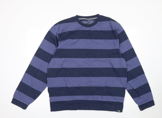 Kickers Men's Blue Striped Long Sleeve Cotton T-Shirt XL