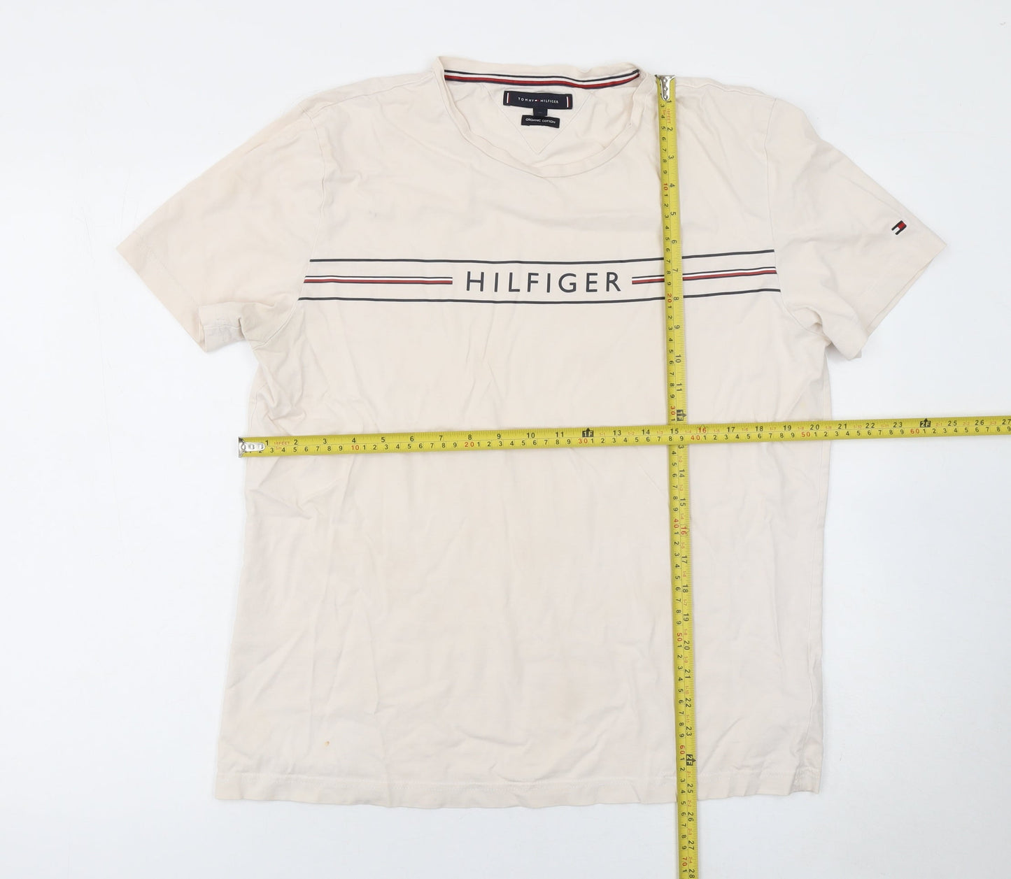 Tommy Hilfiger Men's Beige XL Organic Cotton Logo T-Shirt