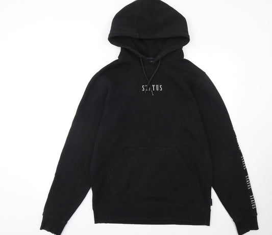 Status Men's Black Pullover Hoodie Size L Graphic Logo Hooded Sweatshirt