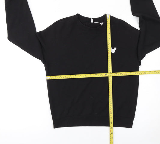 H&M Disney Women Black Cotton Crew Neck Pullover Sweatshirt Size S