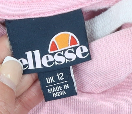 Ellesse Womens Pink Pullover Hoodie UK 12 Cotton Casual Logo Sweatshirt