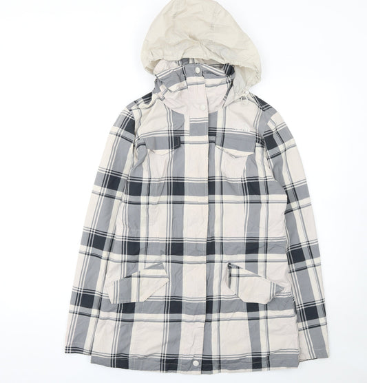 The North Face Womens Grey Check Hooded Waterproof Jacket Size S
