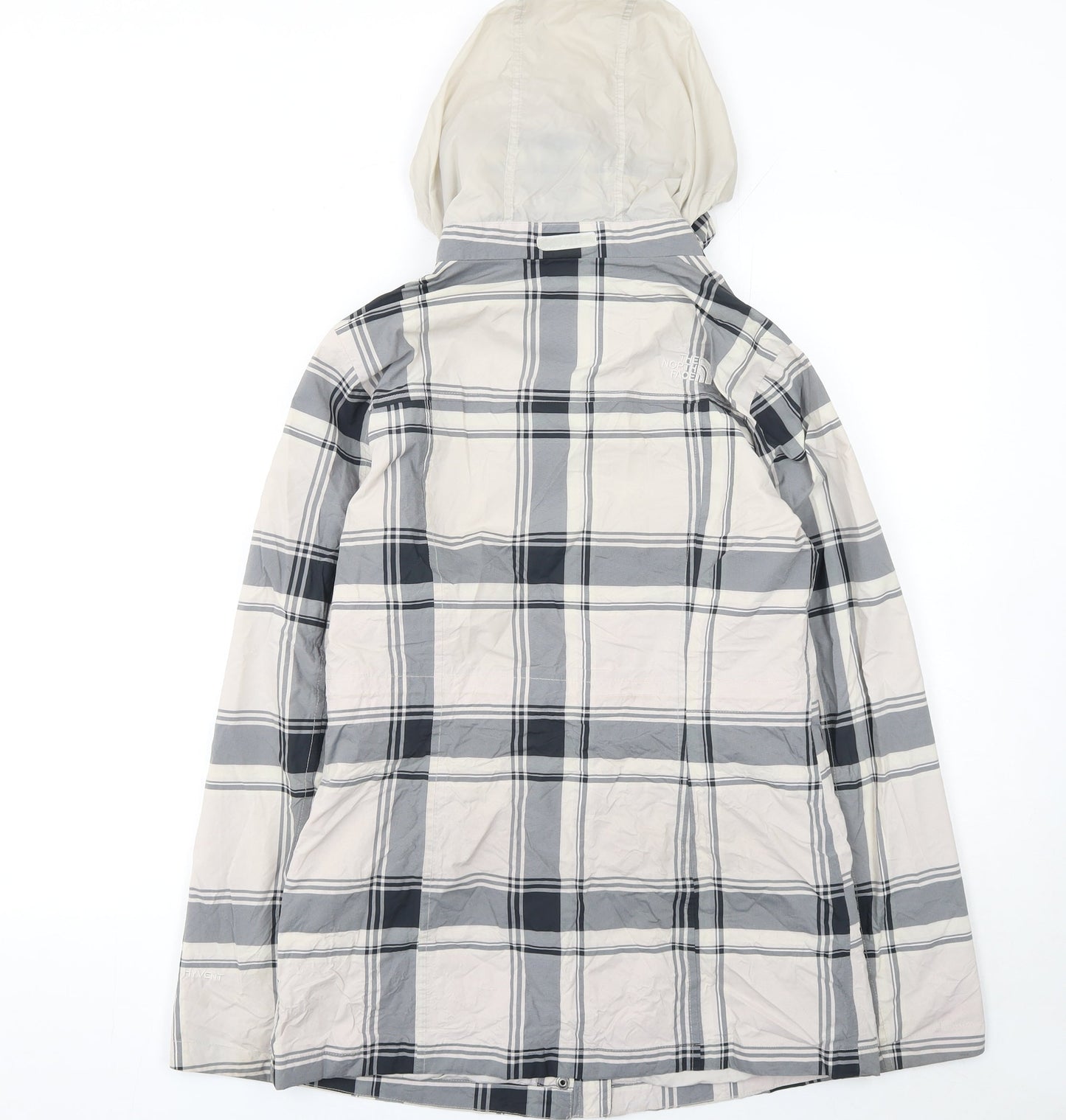 The North Face Womens Grey Check Hooded Waterproof Jacket Size S