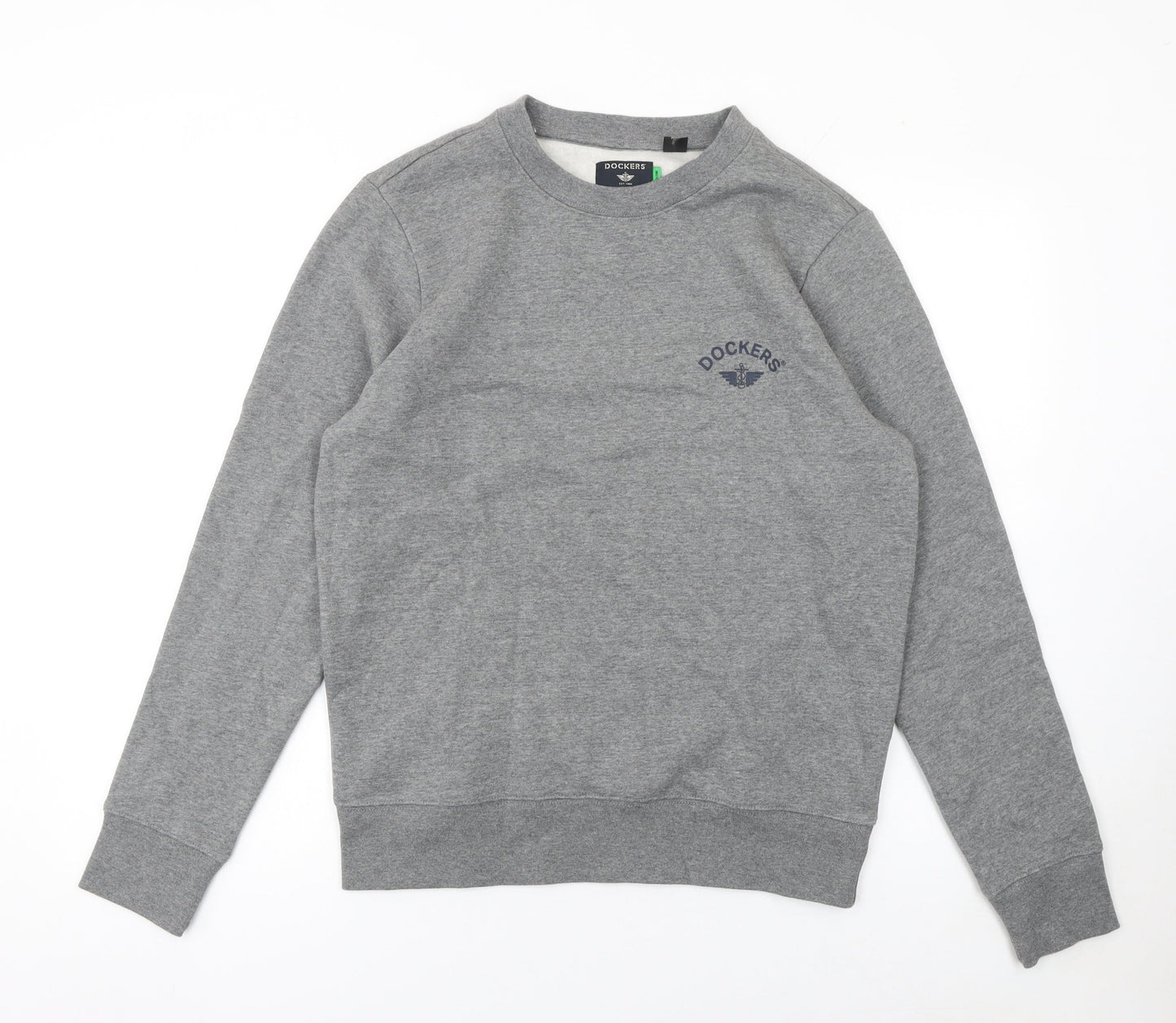 Dockers Men Grey Regular Fit Crew Neck Fleece Sweatshirt Size S