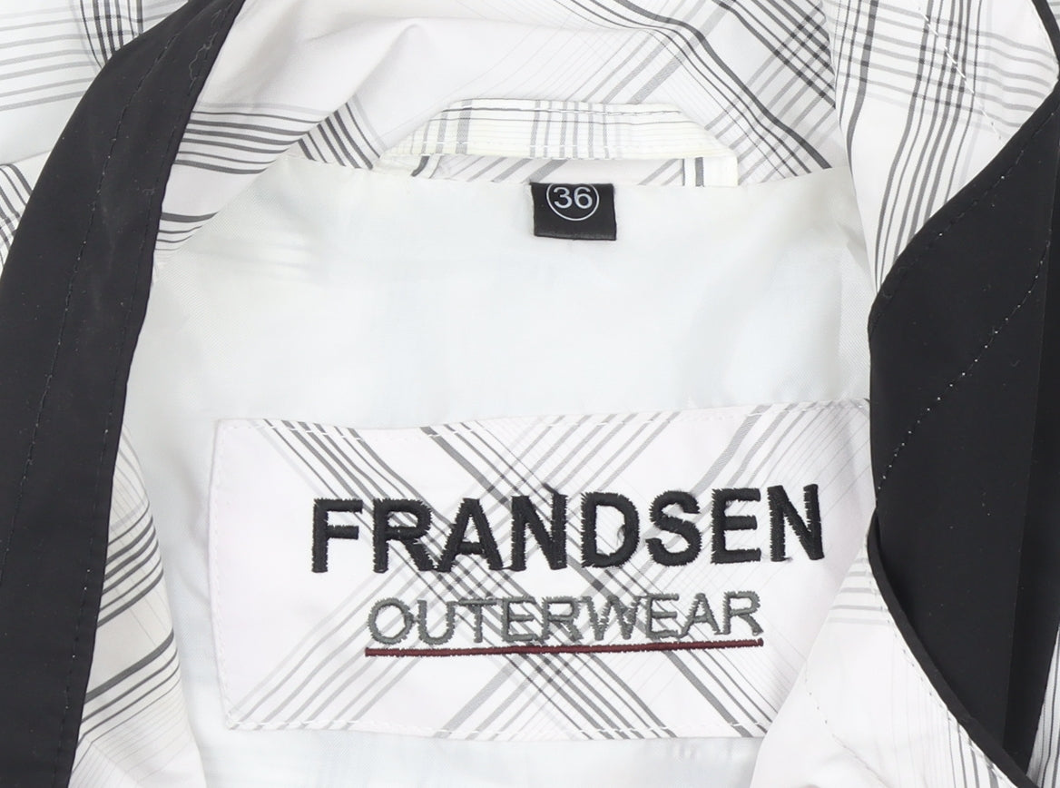 Frandsen Womens White Check Rain Coat Jacket Size 8 Waterproof Belted