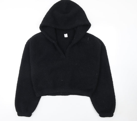 Gilly Hicks Womens Black Faux Fur Hooded Pullover Sweatshirt M