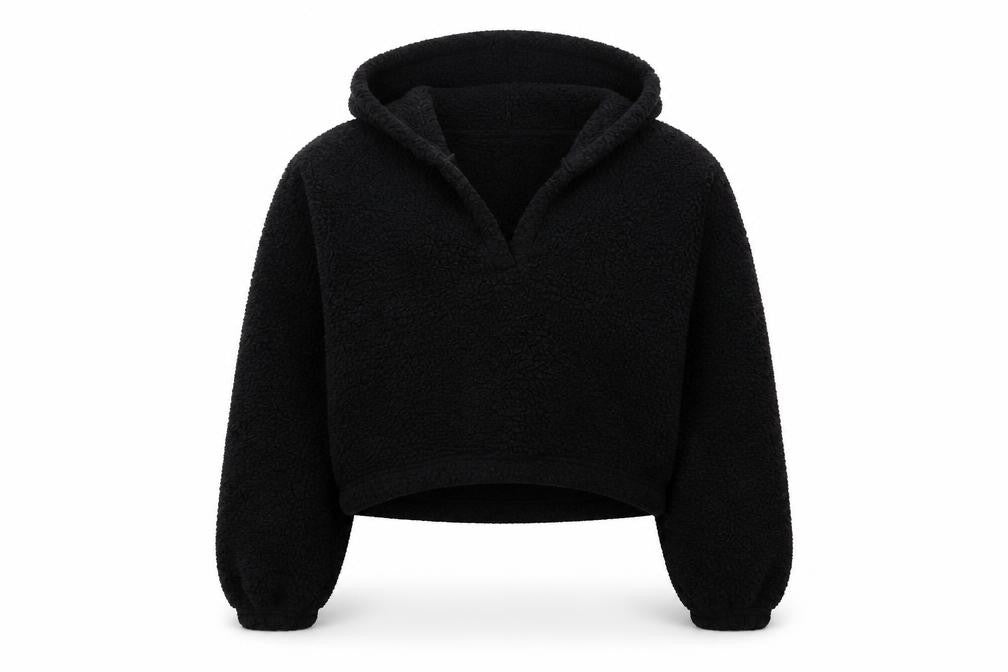 Gilly Hicks Womens Black Faux Fur Hooded Pullover Sweatshirt M
